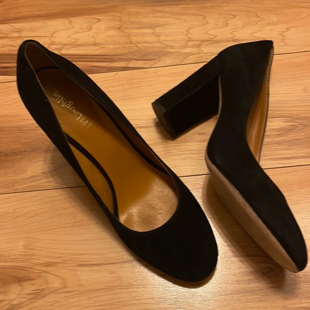 J. McLaughlin Mila Suede Pumps in Black size 9 used block heel round toe